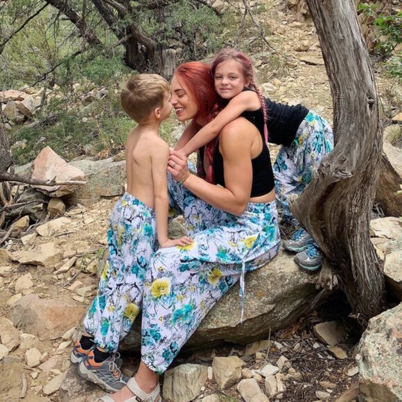 Kids Flower Harem Pant Cotton Unisex Travel Yoga Loungewear Rose Blue - Picture 3 of 6